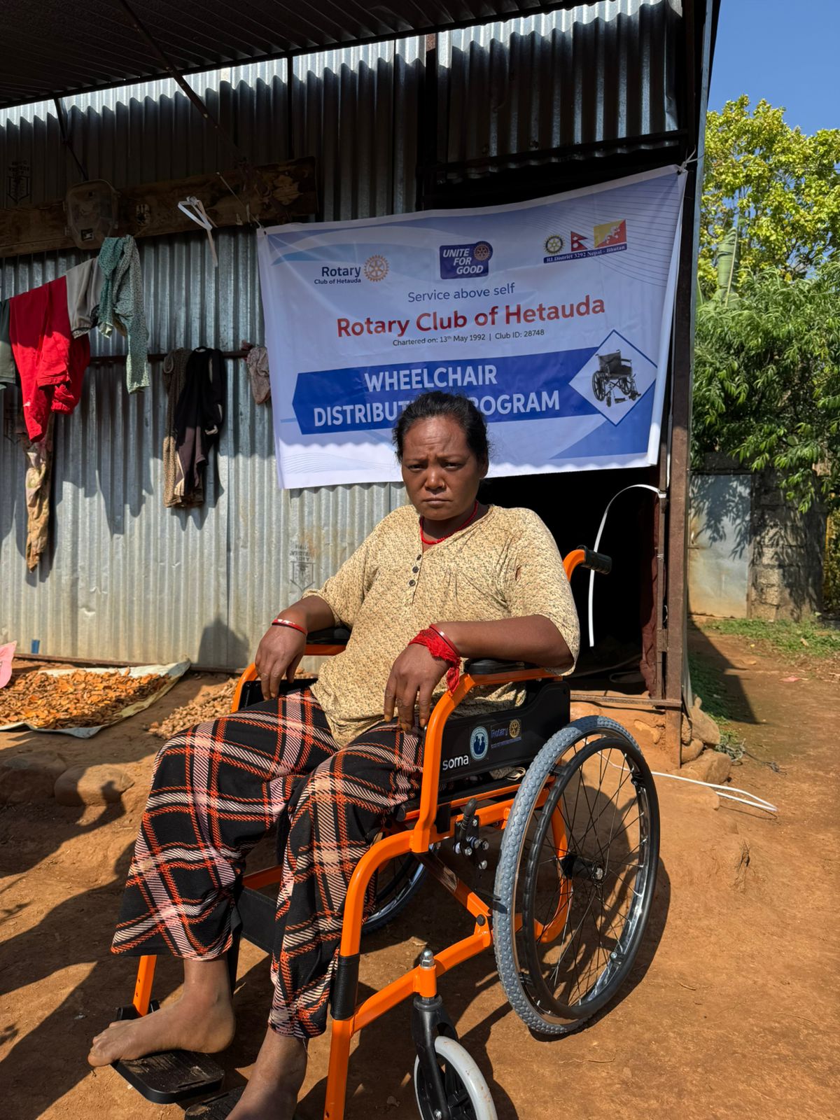 Wheelchair provided to Kanchi Maya Thing, a resident of Manahari Rural Municipality 1, Handikhola